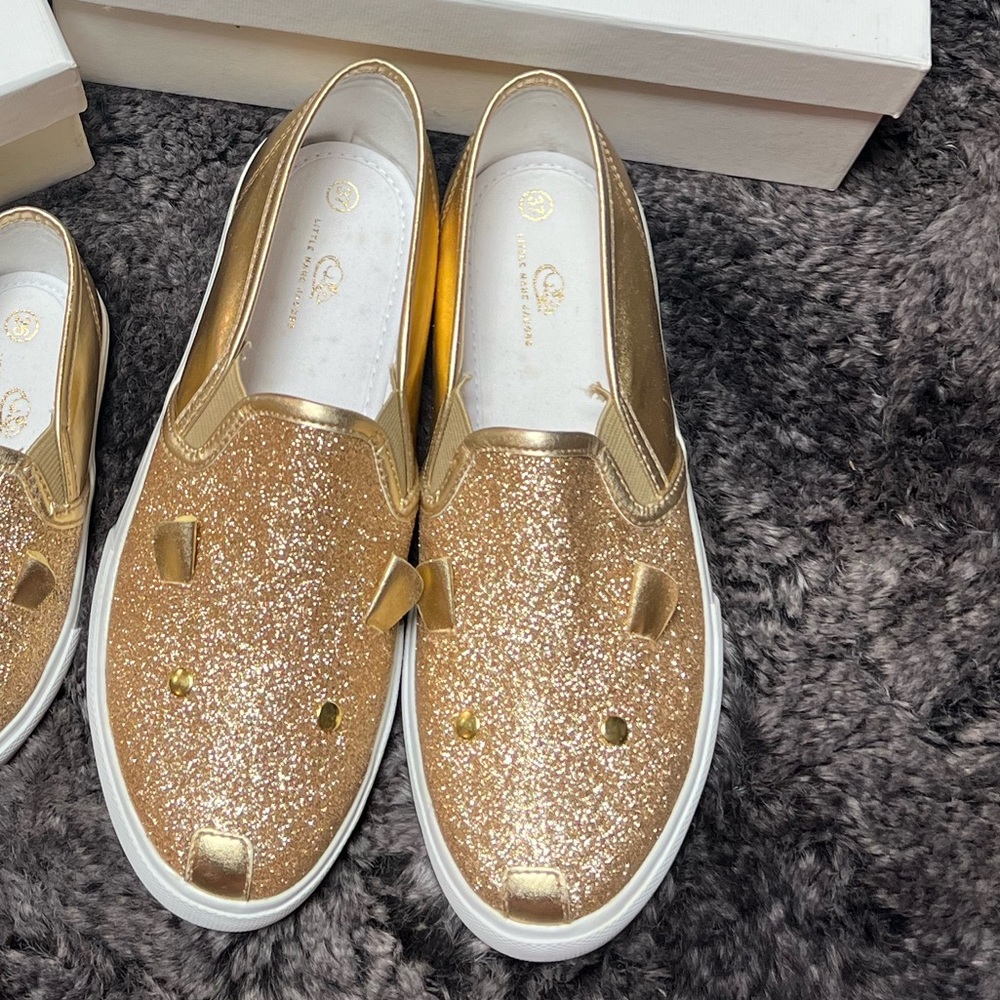 Little Marc Jacobs gold glitter slip on slippers